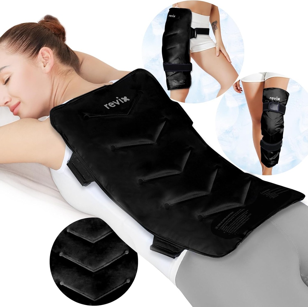 REVIX Extra Large Ice Pack pour le dos, 13,00 x 21,00 Gel réutilisable Cold Pack Wrap pour le dos, la hanche et le soulagement des jambes, XXL Cold Compresse pour la douleur musculaire, la fatigue et la récupération quotidienne, noir