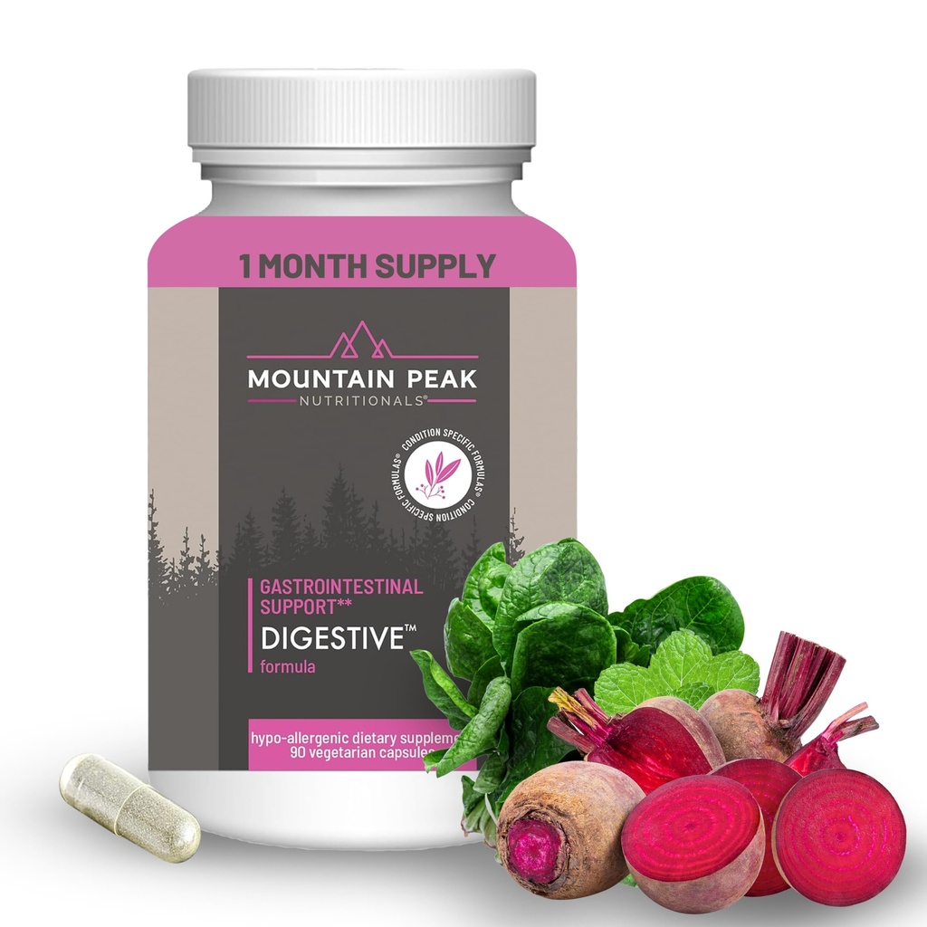 Mountain Peak Nutritionals Enzymes et probiotiques digestifs pour la santé des Guts et le soulagement des ballonnements - Supplément de digestion avancé avec mélange probiotique 12-Strain et HCl bétaïne (90 capsules végétariennes)