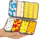Organisateur de pilules de voyage magnétique Yaklim, 7 compartiments Pill Box portable, grand organisateur de vitamines avec étiquettes, organisateur quotidien de médicaments cas de pilules, grand organisateur de supplément Magnet Pill Container Grey