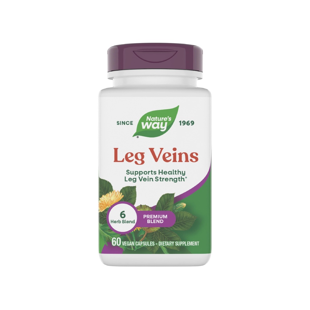 Nature's Way Leg Veins, soutient la force saine de la veine des jambes*, mélange de 6 herbes, extrait de châtaigne de cheval et supplément de dandelion, sans gluten, 60 capsules végétaliennes (paquetage mai Vary)