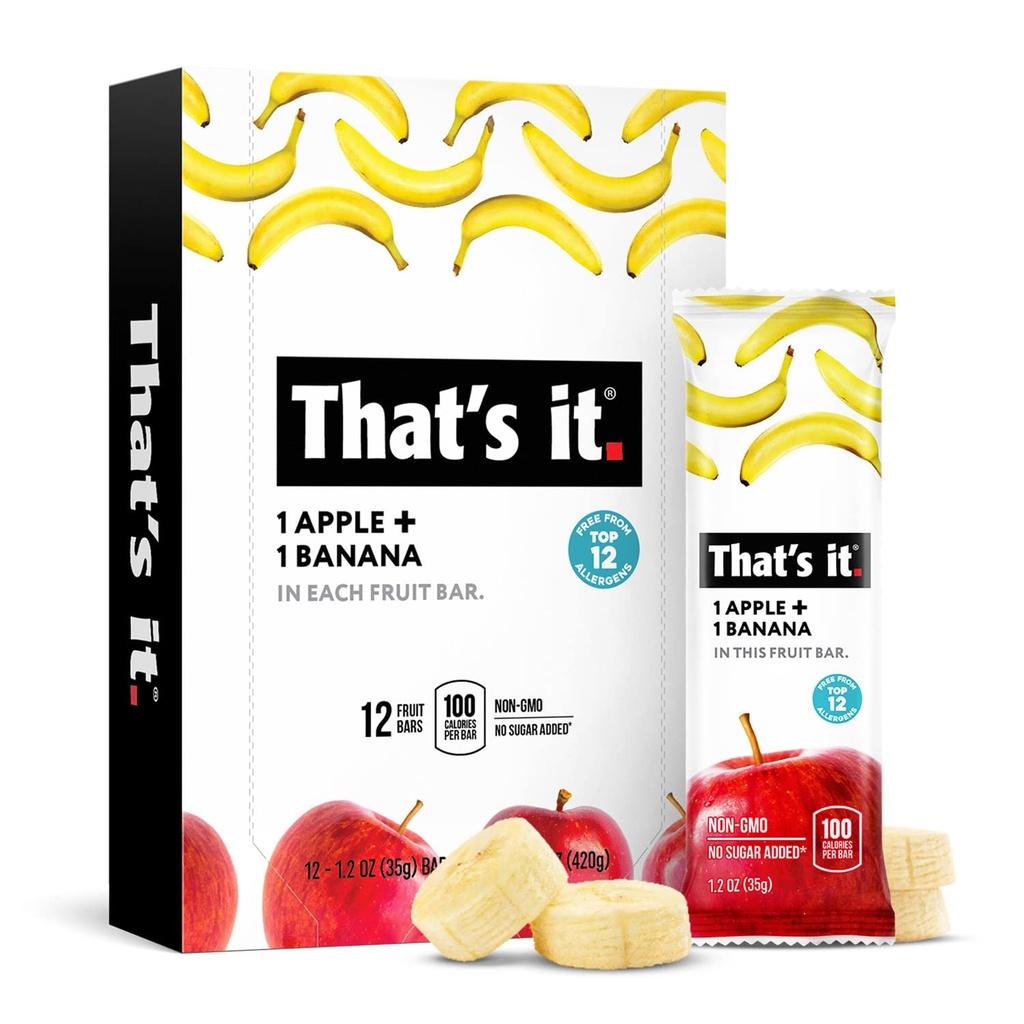 C'est ça la nutrition pommes + banane 100% naturel véritable barre de fruits, Paléo pour les enfants et les adultes, Non OGM sans sucre, Aucun conservateur Énergie alimentaire, 14.4 Oz, Pack de 12