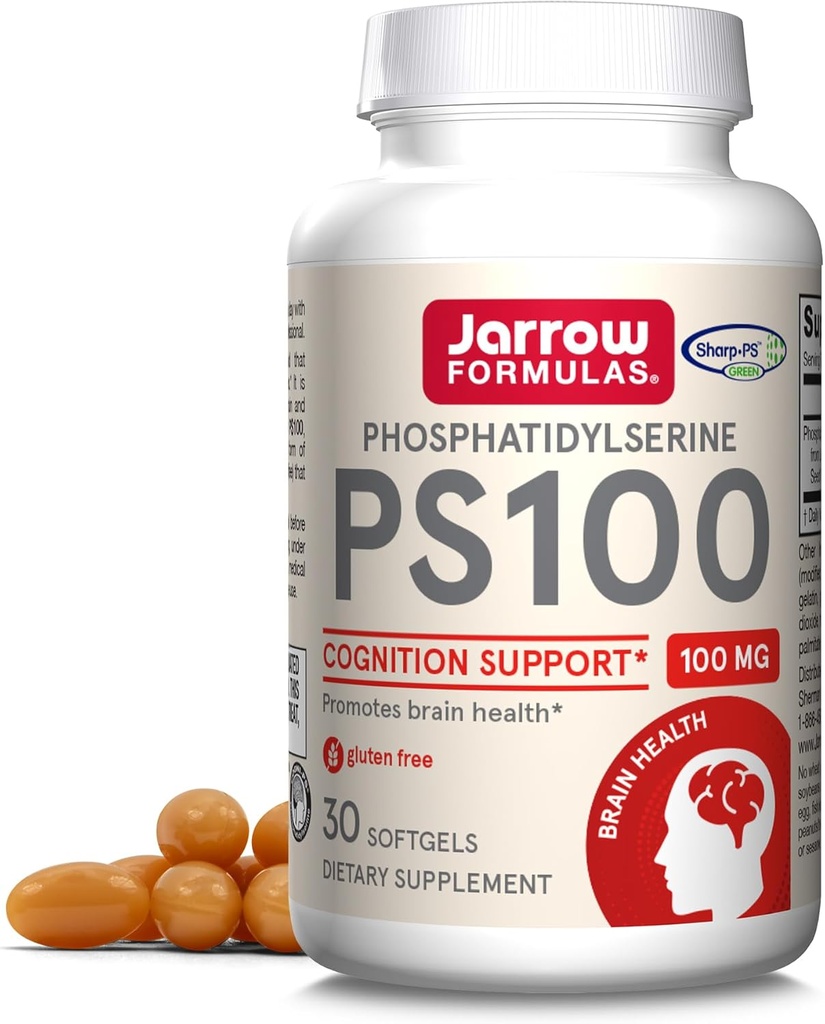 Formules de Jarrow PS100 Phosphatidylsérine 100 mg, complément alimentaire pour le soutien de la santé cérébrale et de la cognition, 30 softgels, 10-30 jours