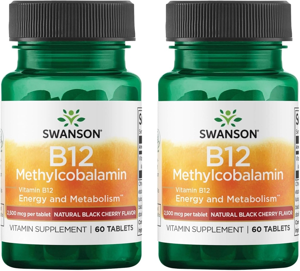 Swanson vitamine B12 méthylcobalamine - naturel cerise noir aromatisé 2 500 mcg 60 onglets (2 paquets)