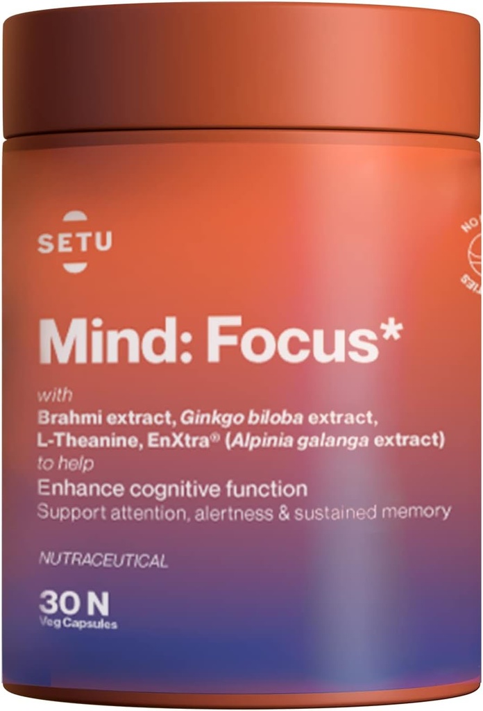 SETU Mind Focus Capsules de Brahmi, Ginkgo biloba, Ashwagandha et L-Theanine.