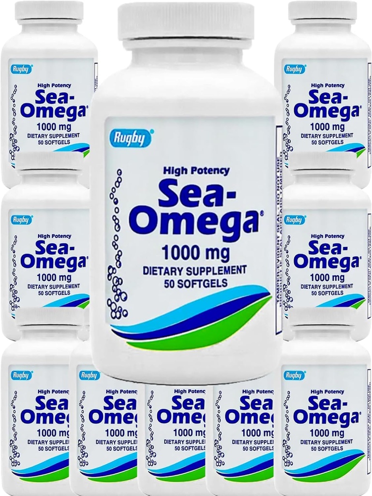 500 Softgels (10 bouteilles) High Potency Rugby 1000mg Natural Deep Sea Huile de poisson sans hiccups Omega-3 Acid gras (EPA 300mg & DHA 200mg) pour les hommes et les femmes,Promotion du cerveau, de la peau et du coeur,Fabriqué aux États-Unis