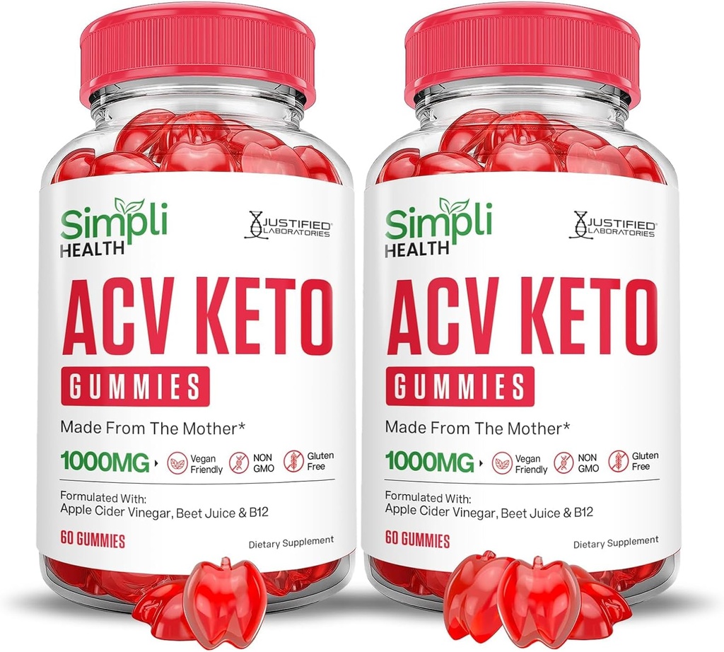 Laboratoires justifiés (2 Pack Simpli Health Gummies Keto ACV Formule avancée 1000MG vinaigre de cidre de pomme formulé avec jus de betterave de grenade poudre B12 Vegan Non OGM 120 Gummys
