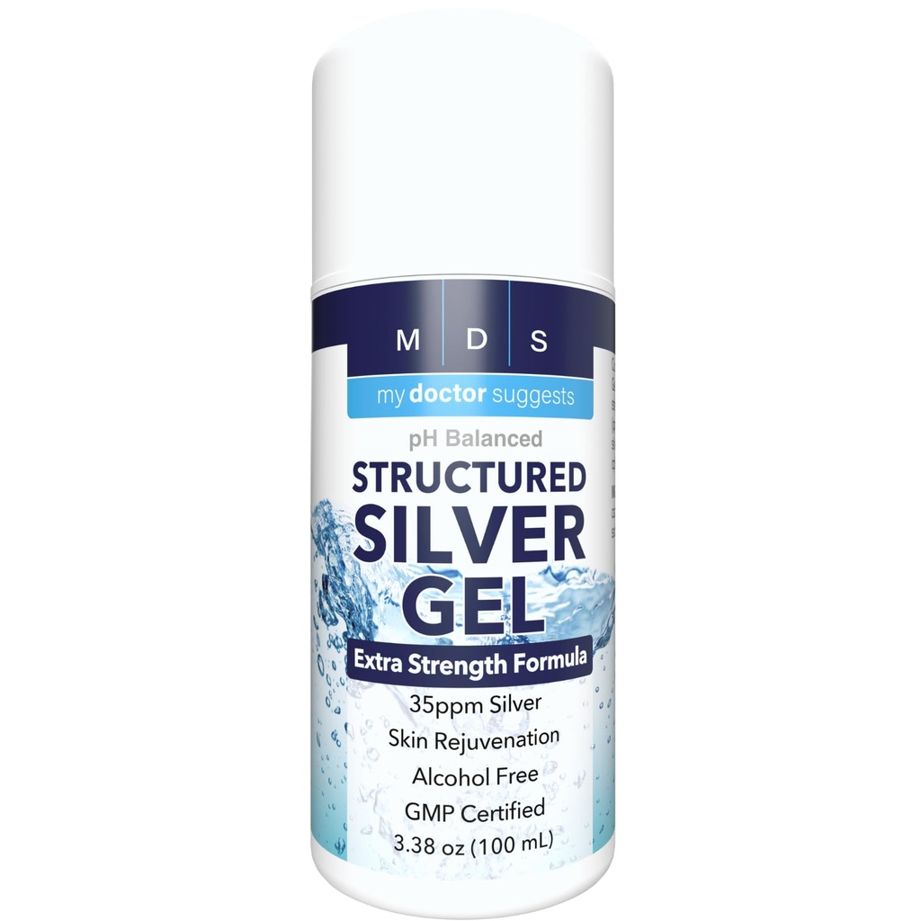 Gel d'argent colloïdal structuré - Refroidissement topique - pH équilibré Argent structuré 35ppm fournit un soulagement apaisant des brûlures et des irritations cutanées