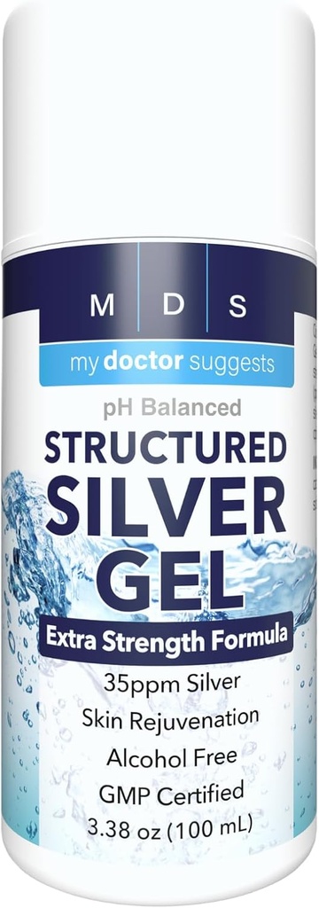 Gel d'argent colloïdal structuré - Refroidissement topique - pH équilibré Argent structuré 35ppm fournit un soulagement apaisant des brûlures et des irritations cutanées