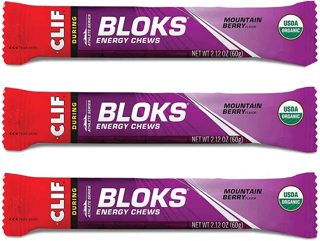 CLIF BLOKS - Chews énergétiques - Mountain Berry - Non-OGM - Alimentation végétale - Carburant rapide pour le vélo et la course - Snack d'entraînement(2.1 Ounce Packet, 3 comte)