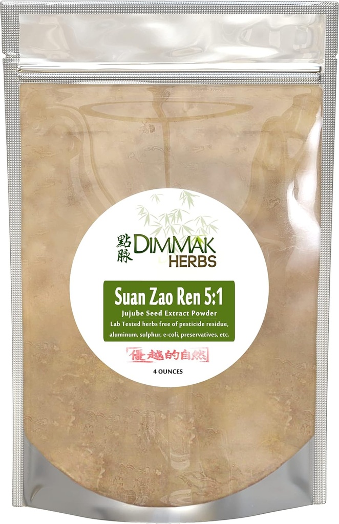 Dimmak Herbes Bio Suan Zao Ren 5:1 Extra Strength Extract Poudre de graines de jujube (ziziphus) Laboratoire chinois à herbes testé 5:1 Granules concentrées 112g / 4oz