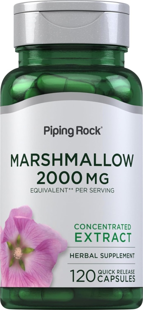 Piping Rock Marshmallow Root Supplement (Supplément de racine) 2000mg) 120 Capsules Extrait concentré à base de plantes Non-OGM, sans gluten