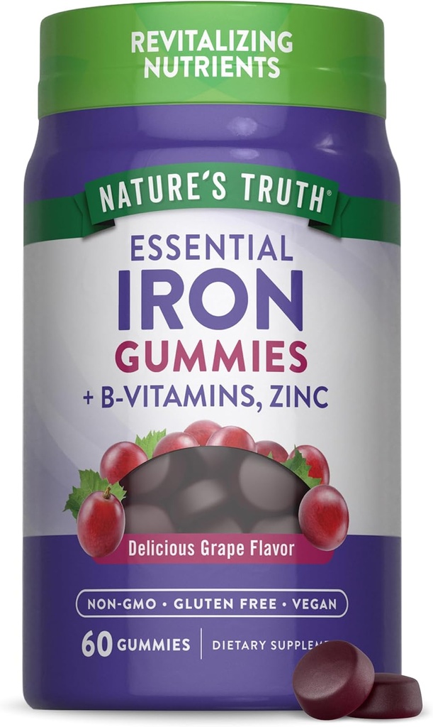 Nature's Truth Iron Gummies.com 60 Comte.com Supplément végétalien, sans OGM et sans gluten.