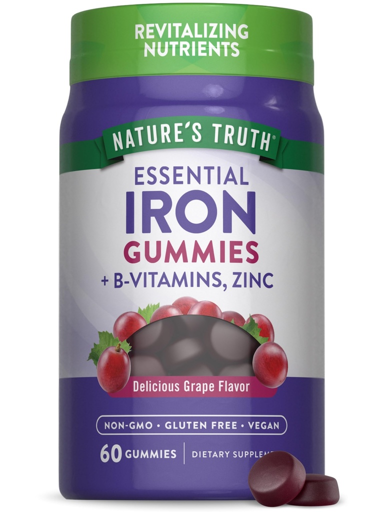 Nature's Truth Iron Gummies.com 60 Comte.com Supplément végétalien, sans OGM et sans gluten.