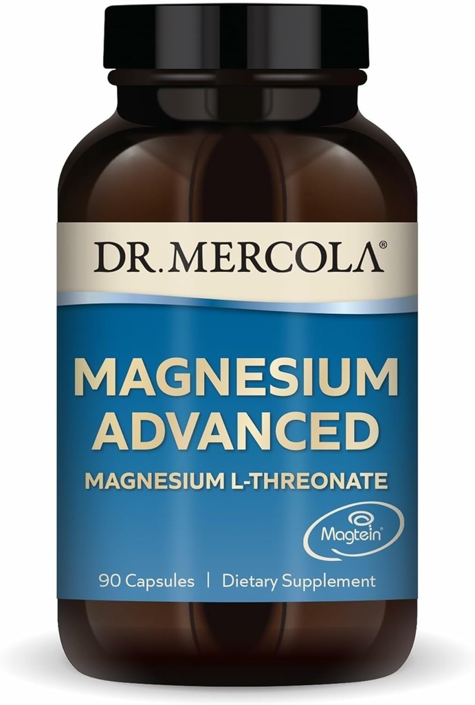 Dr Mercola Magnesium Advanced - Soutient la santé des os, des articulations et du cerveau - contribue à un sommeil plus reposant - sans OGM, sans gluten et sans soja - 90 capsules (30 portions)