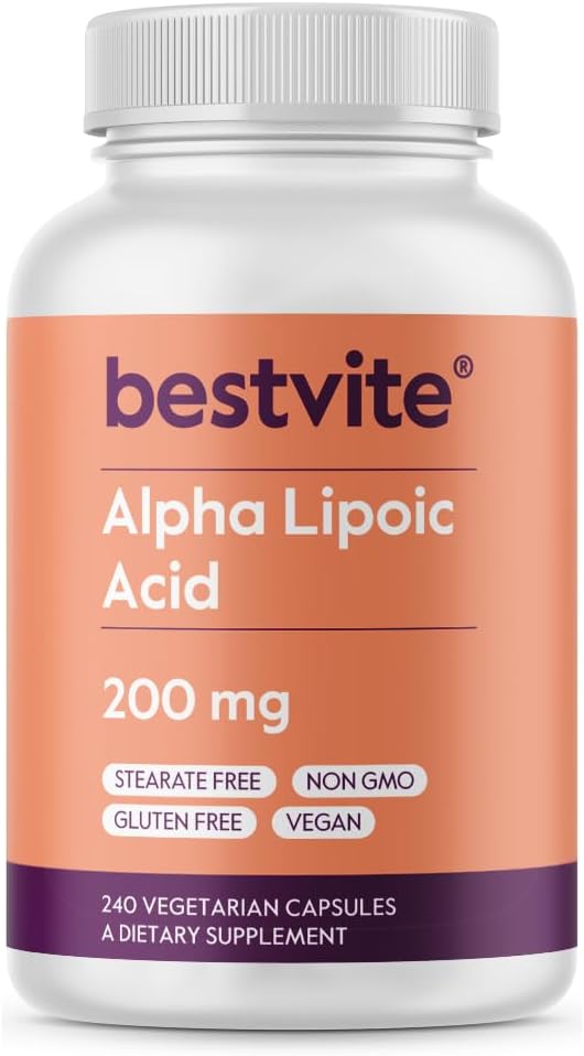BESTVITE Acide alpha lipoïque 200 mg (par gélule) (240 gélules végétariennes) - Pas de stéarate - Vegan - Sans gluten - Non OGM