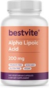 BESTVITE Acide alpha lipoïque 200 mg (par gélule) (240 gélules végétariennes) - Pas de stéarate - Vegan - Sans gluten - Non OGM