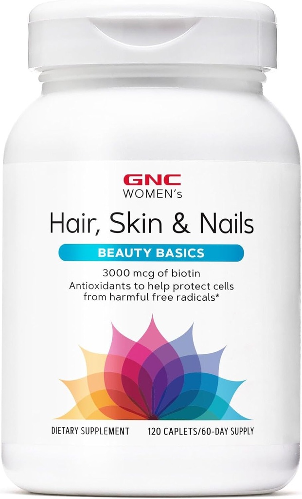 GNC Femmes Coiffures, Peau et Nails.Combinage quotidien de multivitamines. Biotine (3 000 mcg), acide hyaluronique, vitamines C et E avec Niacine.