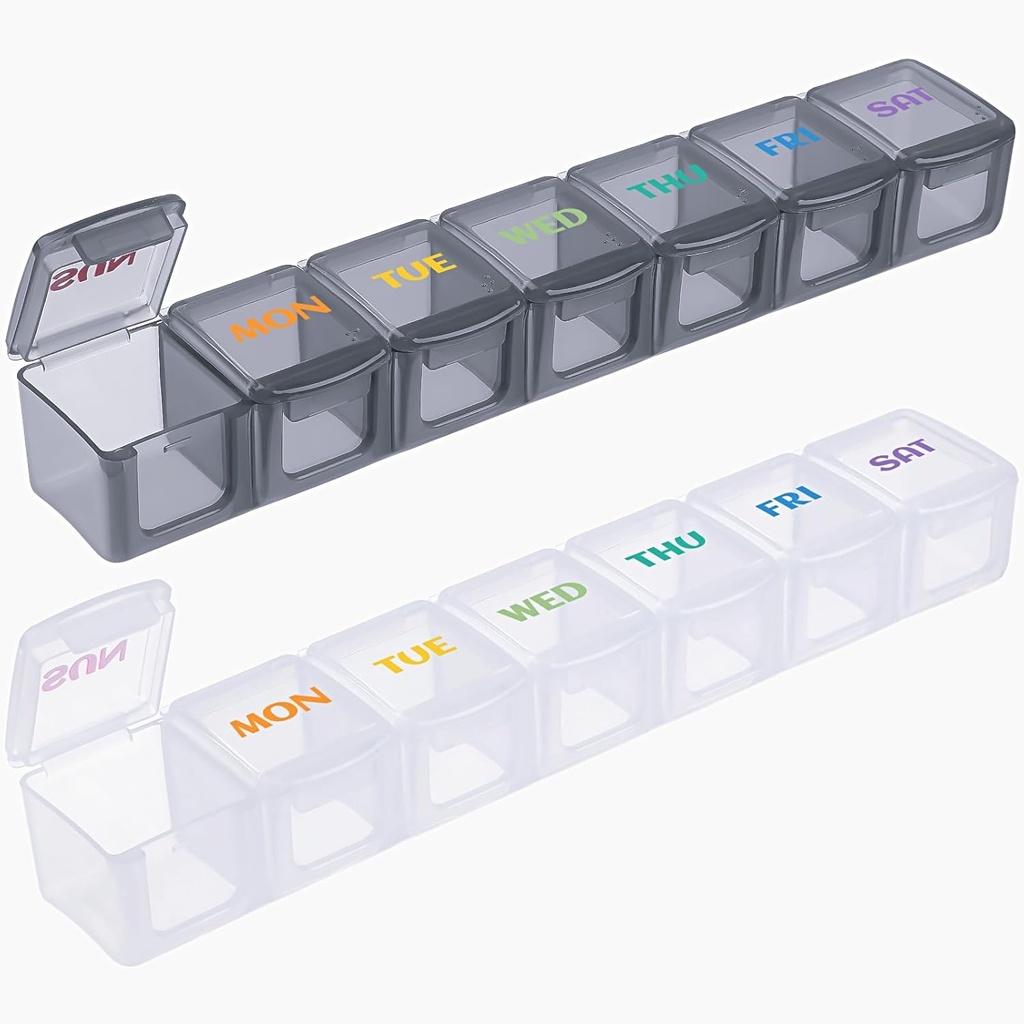 VICASKY 7 jours 3 fois par jour Organisateur de la pilule : 7 compartiments, Portable, Rappel, Distributeur personnel de pilules