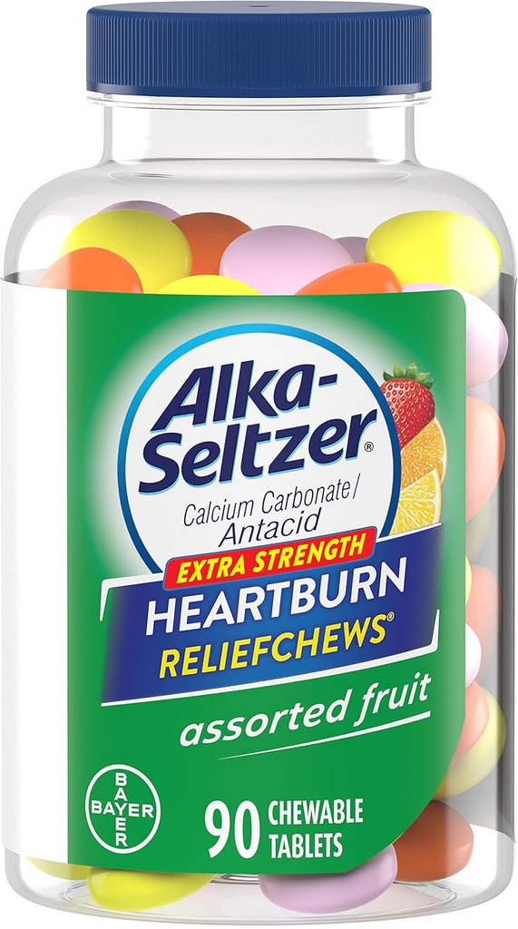 Alka-Seltzer Extra Strength Heartburn ReliefChews - Relief of Heartburn, Acid Indigestion and Sour Stomach - Assortiment de citron, Arômes de fraise orange - 90 Comte