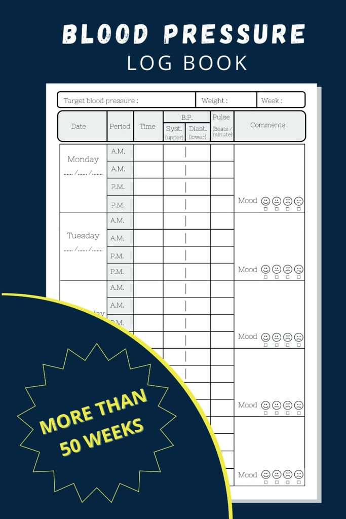 Livre de bord de la pression artérielle: Tracker quotidien simple pour enregistrer et surveiller la pression artérielle à la maison