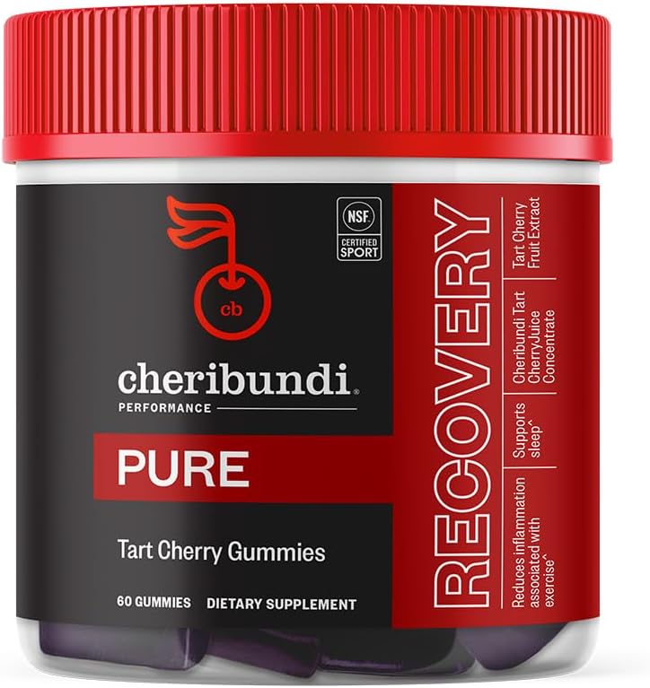 Cheribundi Tart Cherry Gummies Pure (performance pour une récupération maximale avec 25 Tart Cherrys) Support puissant antioxydant, non-OGM, sans gluten, végétalien ( 20 calories par portion)