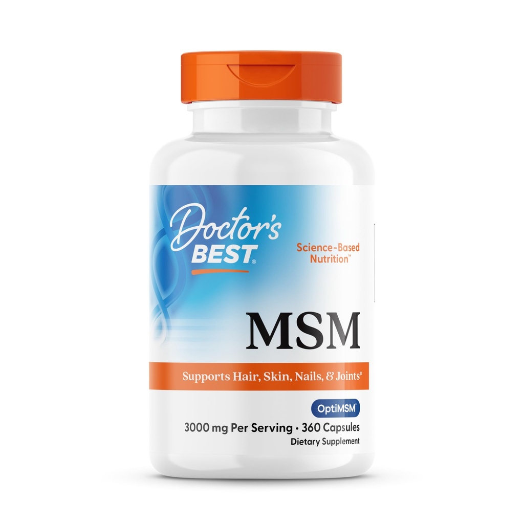 Doctor's Best MSM Supplement Capsules for Men & Women - Supports Hair, Skin, Nails, Joint Health & Mobility, 3000 mg Per Serving, Delivers Beneficial Sulfur w/ OptiMSM, Gluten Free, Non GMO - 360 Caps