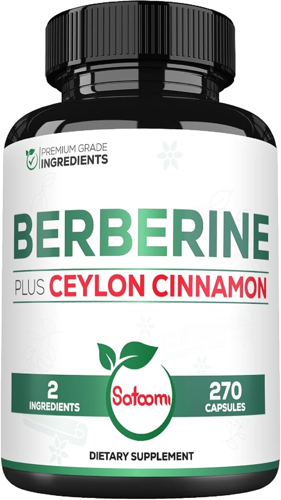 Berbérine avec supplément de cannelle Ceylan - 1500mg Extra Strength pour système immunitaire, santé digestive, gestion du corps et production d'énergie - 270 Capsules - Sans gluten, sans OGM