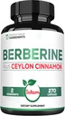 Berbérine avec supplément de cannelle Ceylan - 1500mg Extra Strength pour système immunitaire, santé digestive, gestion du corps et production d'énergie - 270 Capsules - Sans gluten, sans OGM