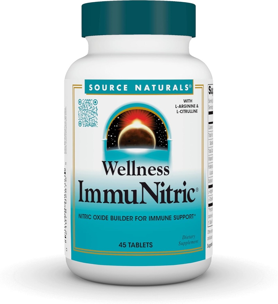 Source Naturals Wellness Immunitric, Nitrique Oxide Builder for Immune System Support*, avec L-Arginine et L-Citrulline - 45 comprimés