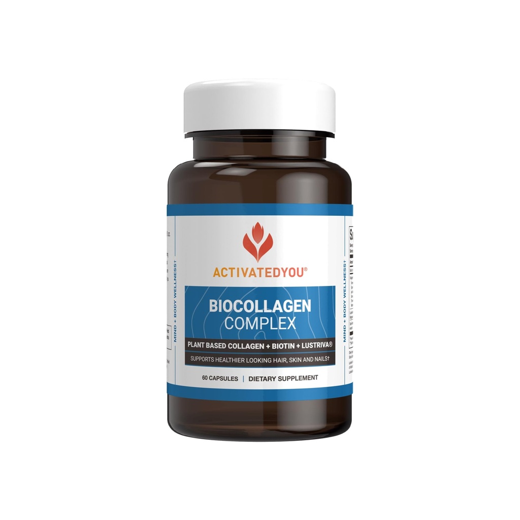 ActivatedYou BioCollagen complexe à base végétale pour les femmes et les hommes - Conçu pour promouvoir la fermeté de la peau, la force musculaire et le volume des cheveux, 2 capsules quotidiennes soutient l'apparence juvénile et la mobilité articulaire