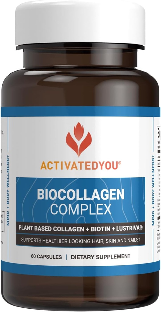 ActivatedYou BioCollagen complexe à base végétale pour les femmes et les hommes - Conçu pour promouvoir la fermeté de la peau, la force musculaire et le volume des cheveux, 2 capsules quotidiennes soutient l'apparence juvénile et la mobilité articulaire