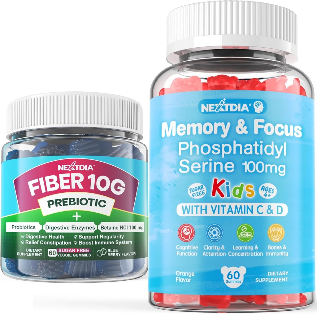 Gommies sans sucre Phosphatidylsérine pour enfants + Gommies en fibre pour adultes