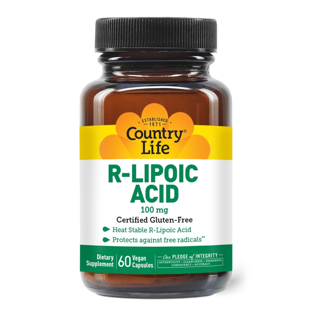 Pays Vie Complexe d'acide lipoïque R-Alpha 300mg - acide alpha-lipoïque 270mg et acide r-lipoïque 30mg - support antioxydant - Pas de levure, maïs, blé, soja, gluten, lait - supplément d'acide lipoïque Alpha