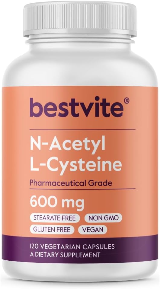 N-Acetyl L-Cysteine (NAC) 600mg Per Capsule (120 Vegetarian Capsules) - No Stearates - Vegan - No Fillers - No Silica - No Gelatin - Gluten Free - Non GMO