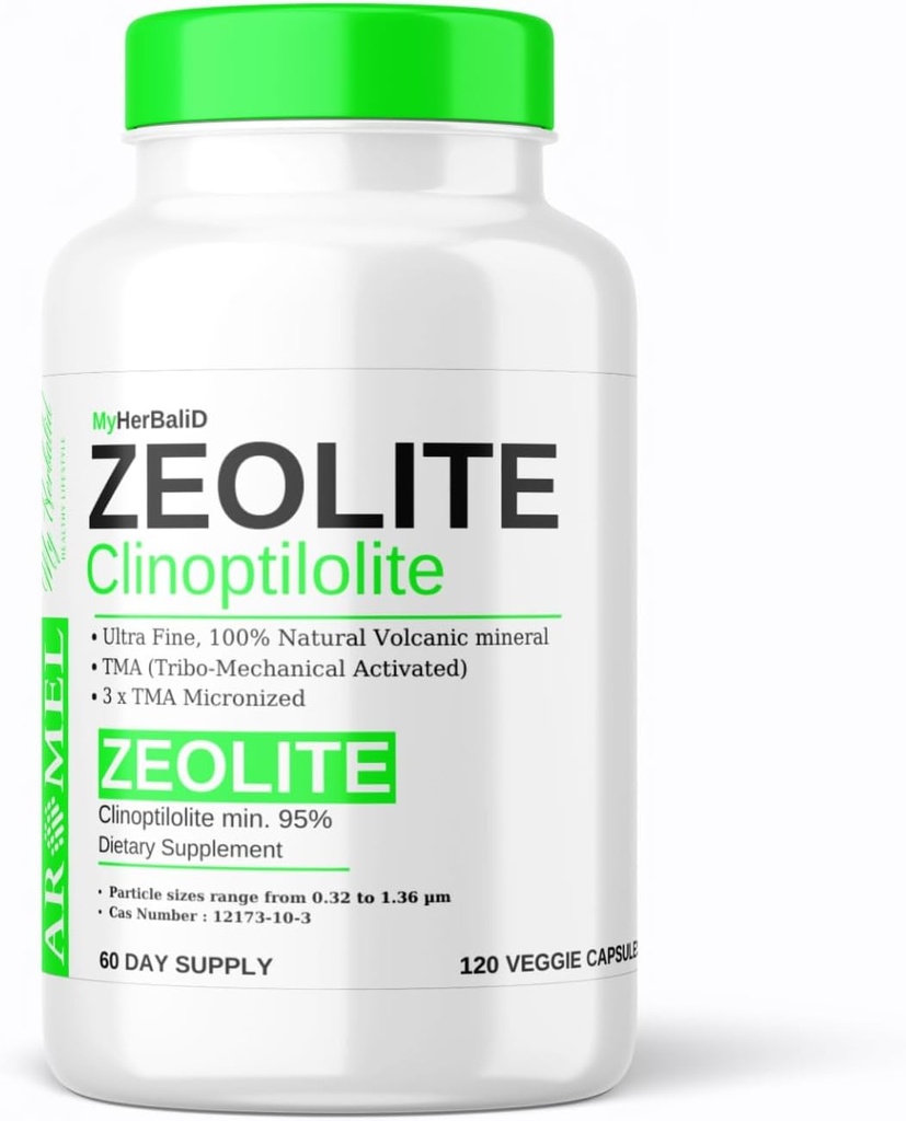 aromel Zeolite Poudre 120 capsules Détox de Clinoptilolite 95 % de 3X activé 1 μm