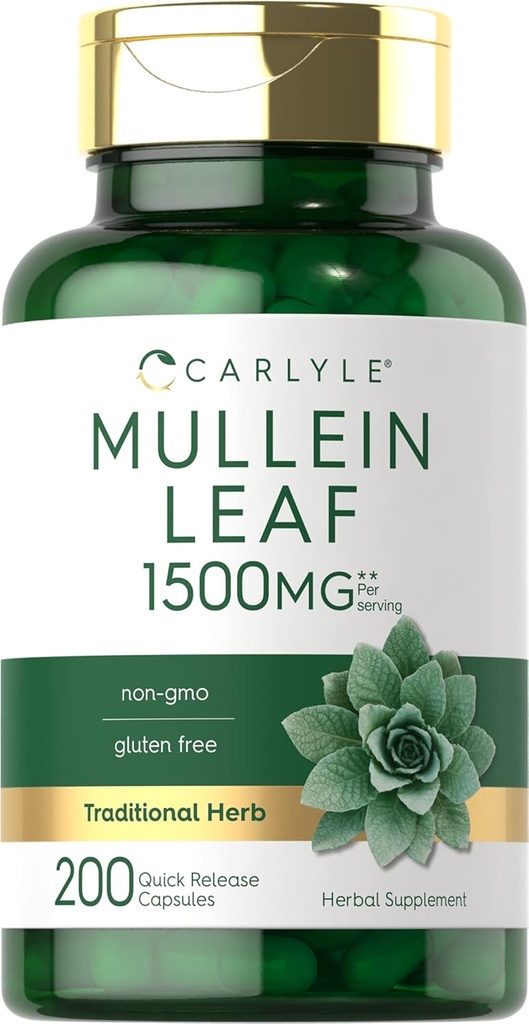Carlyle Mullein Leaf Extract 1 500mg, 200 capsules, Verbascum Thapsus, Supplément sans gluten