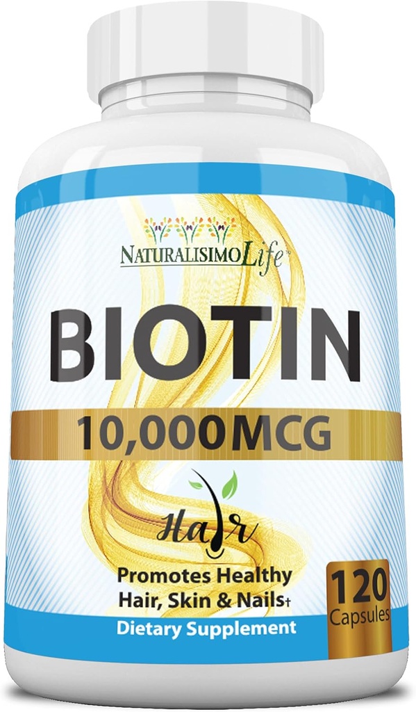 Biotine 10 000 mcg Haute puissance - Cheveux naturels, peau, ongles et métabolisme 120 Capsules