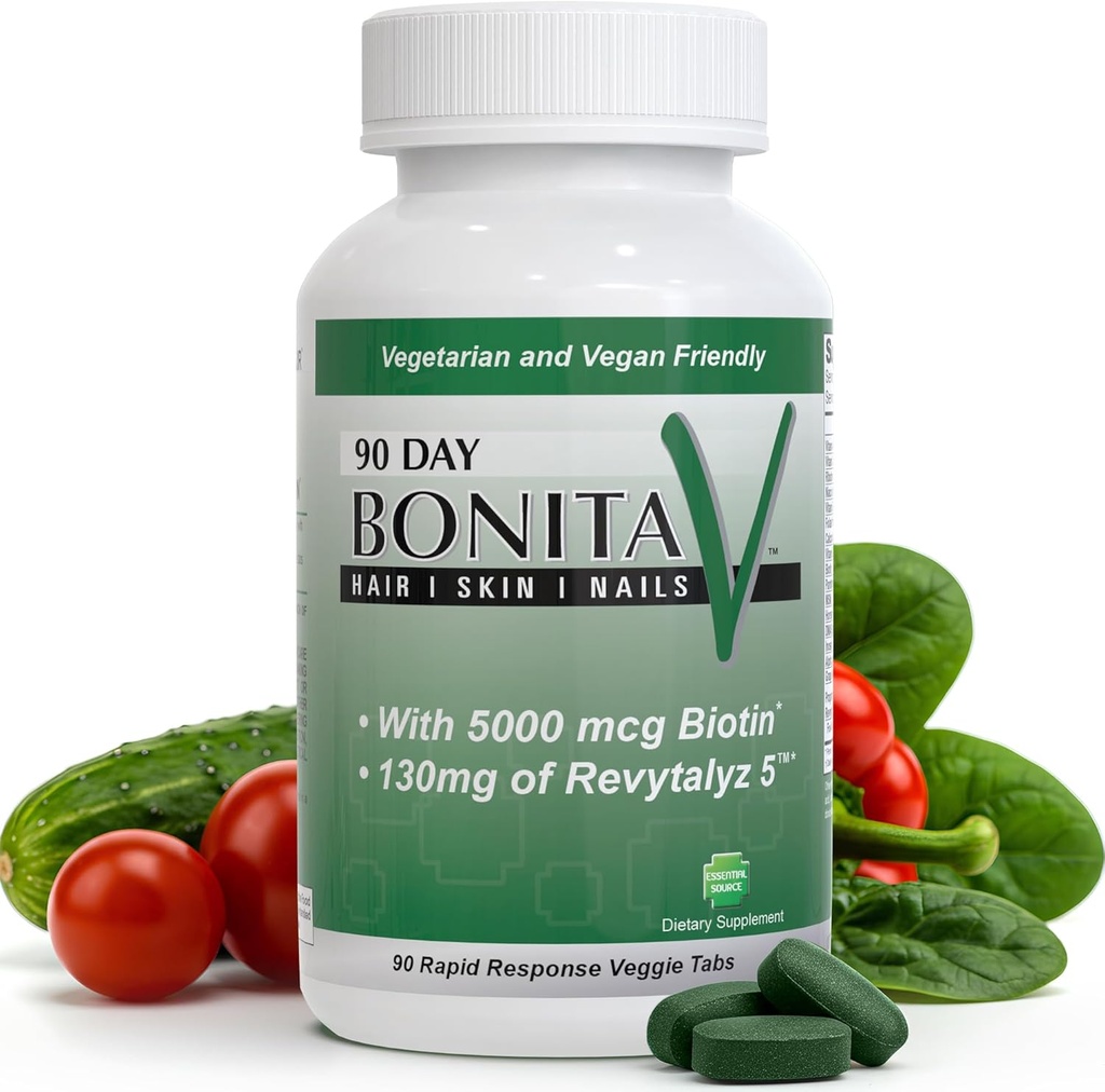 Source essentielle Biotine (Biotina Vitamines) - Huiles de peau pour cheveux Vitamines pour les femmes et les hommes - 5000 mcg - Suppléments de soutien de la croissance des cheveux - 90 comprimés - avec Revytalyz 5, Vitamine A, C, B12 - Fabriqué aux États-Unis