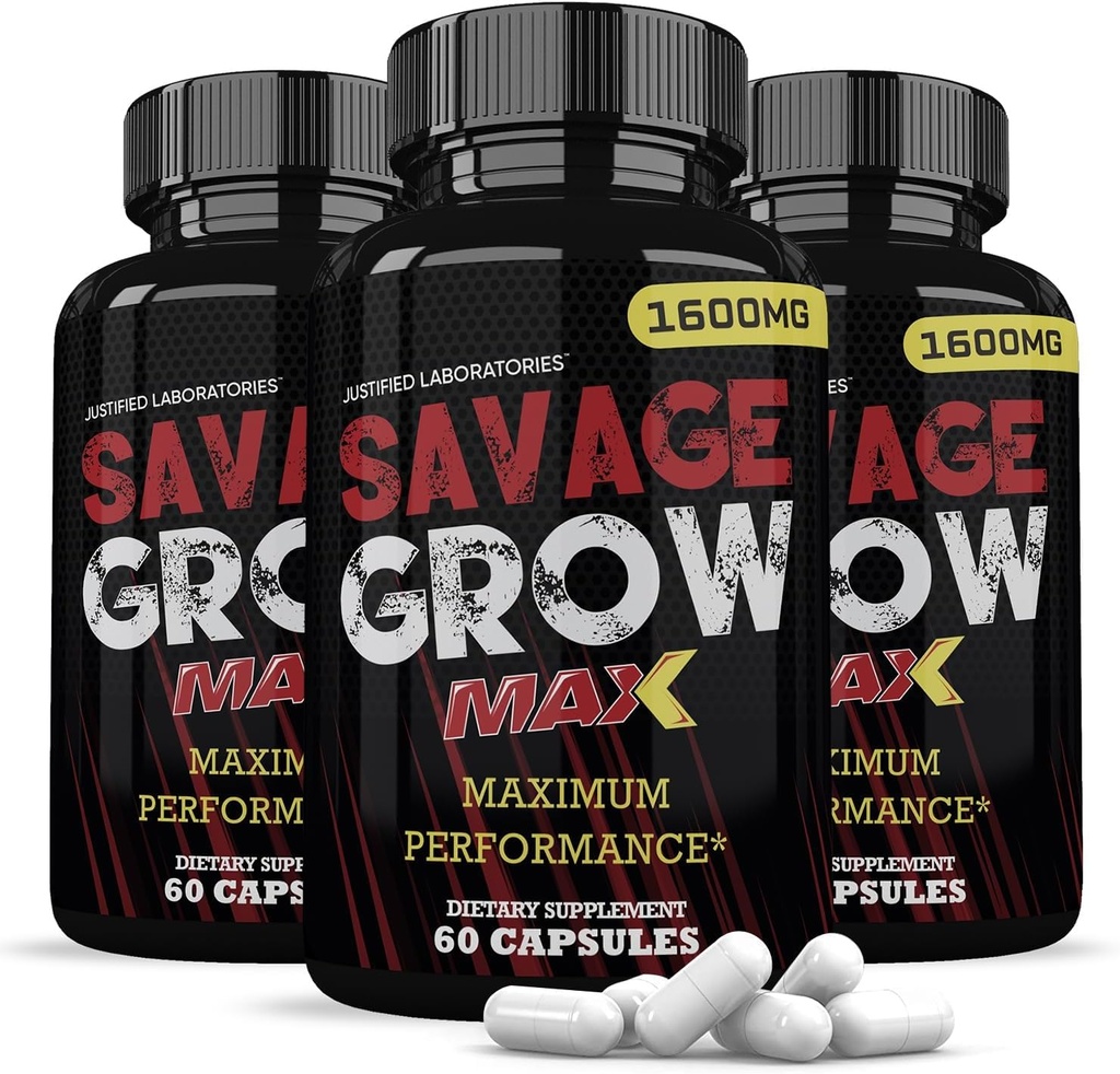 Laboratoires justifiés (3 Pack Savage Grow Max 1600MG Capsules avancées de Formule180 pour hommes