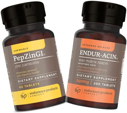 Endur Zinc - PepZinGI 75mg pour la fonction immunitaire et le soutien de la santé digestive 60 comprimés à croquer et ENDUR-ACIN 250mg Niacine - libération prolongée pour absorption optimale et vitamine B-3, 200 comprimés