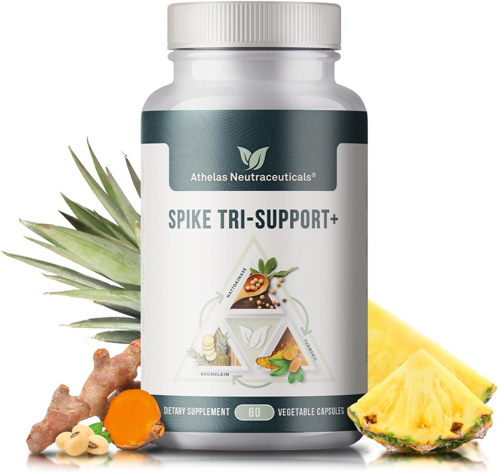 Spike Tri-Support+ avec Nattokinase, Bromelain et Turmeric - Comprend extrait de dandelion, extrait de graines noires, feuille de thé vert, sélénium pour un supplément complet de support d'épike