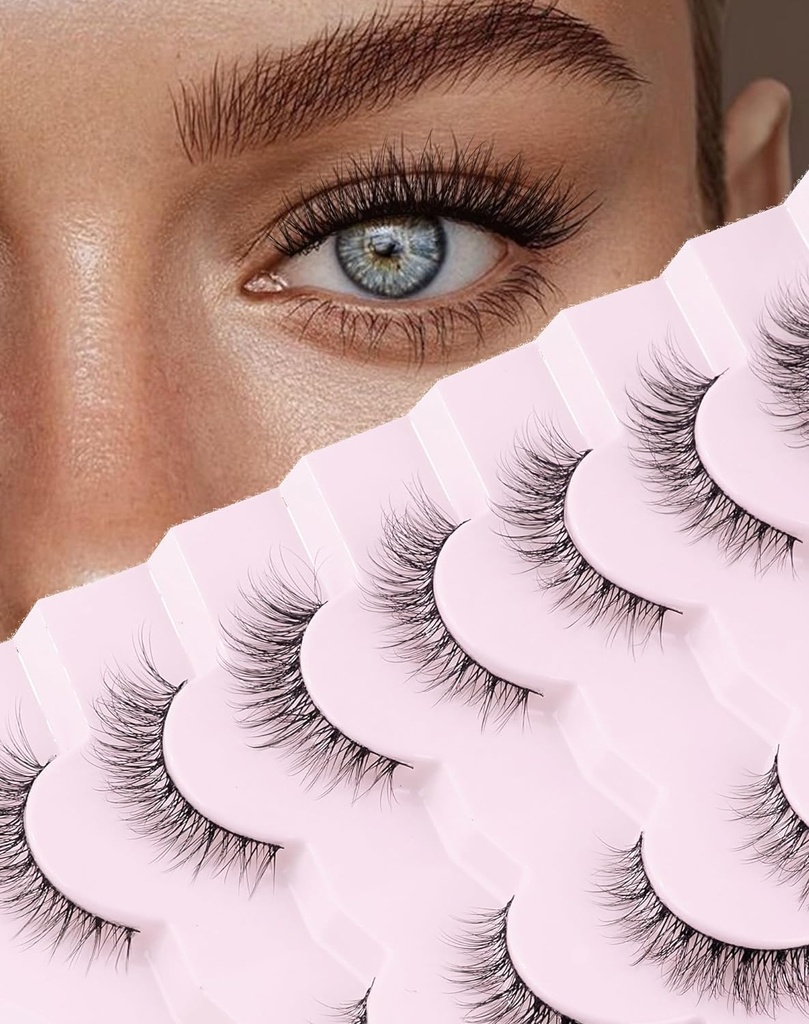 Uniquement tous les cils naturels Wispy Cils naturels Look Faux cils naturels Faux cils brûlés Faux cils oculaires Faux cils moelleux Cils 7 paires D1 naturel (6-13MM)