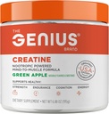 Genius Micronized Creatine Poudre monohydratée, Supplément post entraînement, pomme verte - 100% naturellement aromatisé et sucré - supporte la construction musculaire, l'énergie cellulaire et la fonction cognitive – 195g
