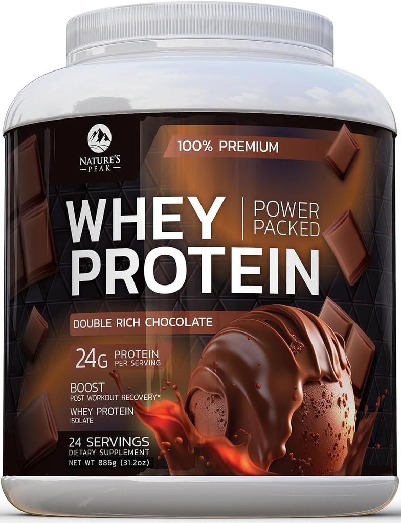 Premium 100% Whey Protéine Poudre 24g, Chocolat Double Rich, Protéine Isolée Avancée pour le gain musculaire, Recovery & Immune System Support, Pas de sucre ajouté, Pour Shakes & Smoothies au chocolat - 24 portions