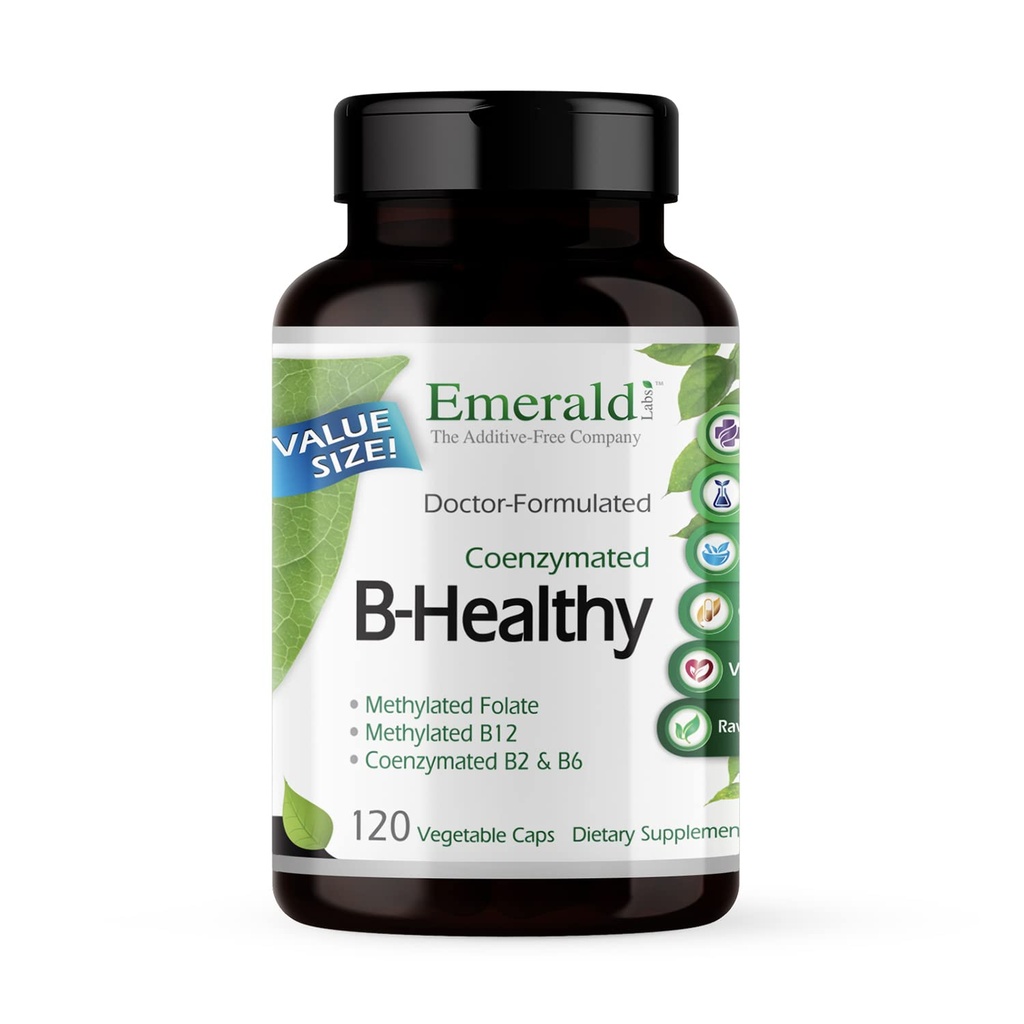 EMERALD LABS B-Healthy - Complexe Vitamine B végétalienne - Comprend l'acide folique méthylé et les vitamines à spectre complet B - soutient la santé immunitaire, cérébrale et cardiaque* - 120 capsules végétales