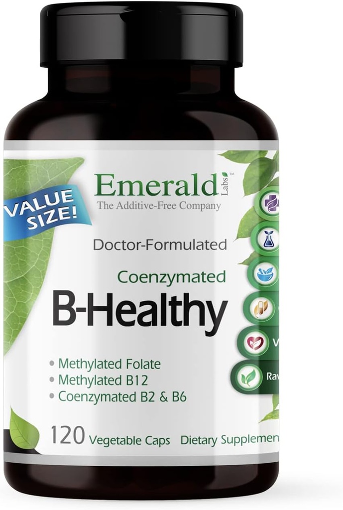 EMERALD LABS B-Healthy - Complexe Vitamine B végétalienne - Comprend l'acide folique méthylé et les vitamines à spectre complet B - soutient la santé immunitaire, cérébrale et cardiaque* - 120 capsules végétales