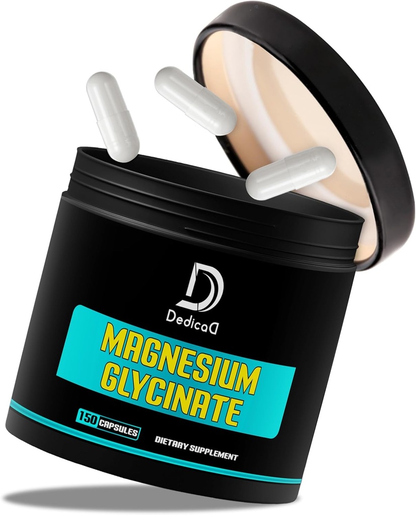 Magnésium Glycinate 500mg - 100mg Magnésium élémentaire par bouchon - 150 Capsules pour 5 mois d'approvisionnement - Absorption élevée - Soutien Muscle, Santé cardiovasculaire et Confortable