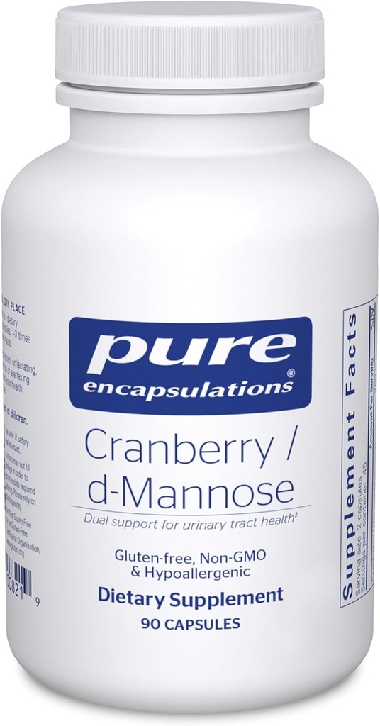 Encapsulations pures Cranberry D-Mannose - Soutient la santé du trac urinaire* - avec les solides de fruits de canneberge - Vegan & Supplément alimentaire non-OGM - 90 capsules