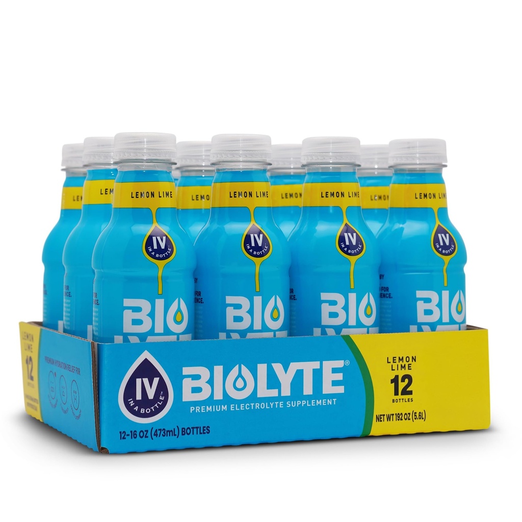 Boire d'électrolyte BIOLYTE - boisson d'hydratation, HSA & FSA électrolytes de médecin, l'eau, la chimiothérapie doivent avoir pour les femmes et les hommes, Réhydratation IV liquide dans une bouteille - citron Lime, 16 Fl Oz (12 Pack)