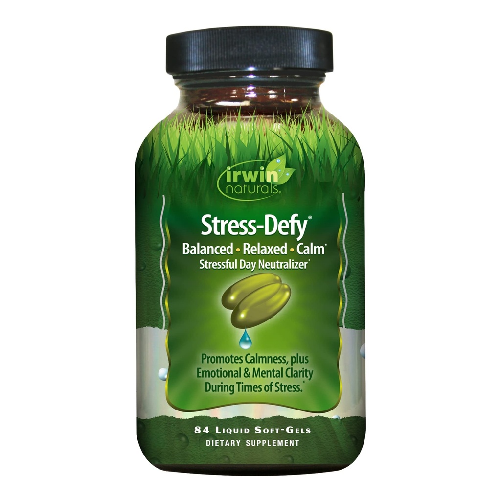 Irwin Naturals Stress-Defy Mood Support – 84 Liquid Soft-Gels – Calm, Balance & Emotional Wellness